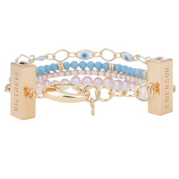 NWT Victoria Emerson Evil Eye Diamond Pearl Multi-Layered Cuff Bracelet - Picture 3 of 4